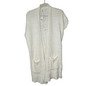 Lou & Grey Cream White Textured Knit Open Front Long Vest Cardigan XS NWT‎